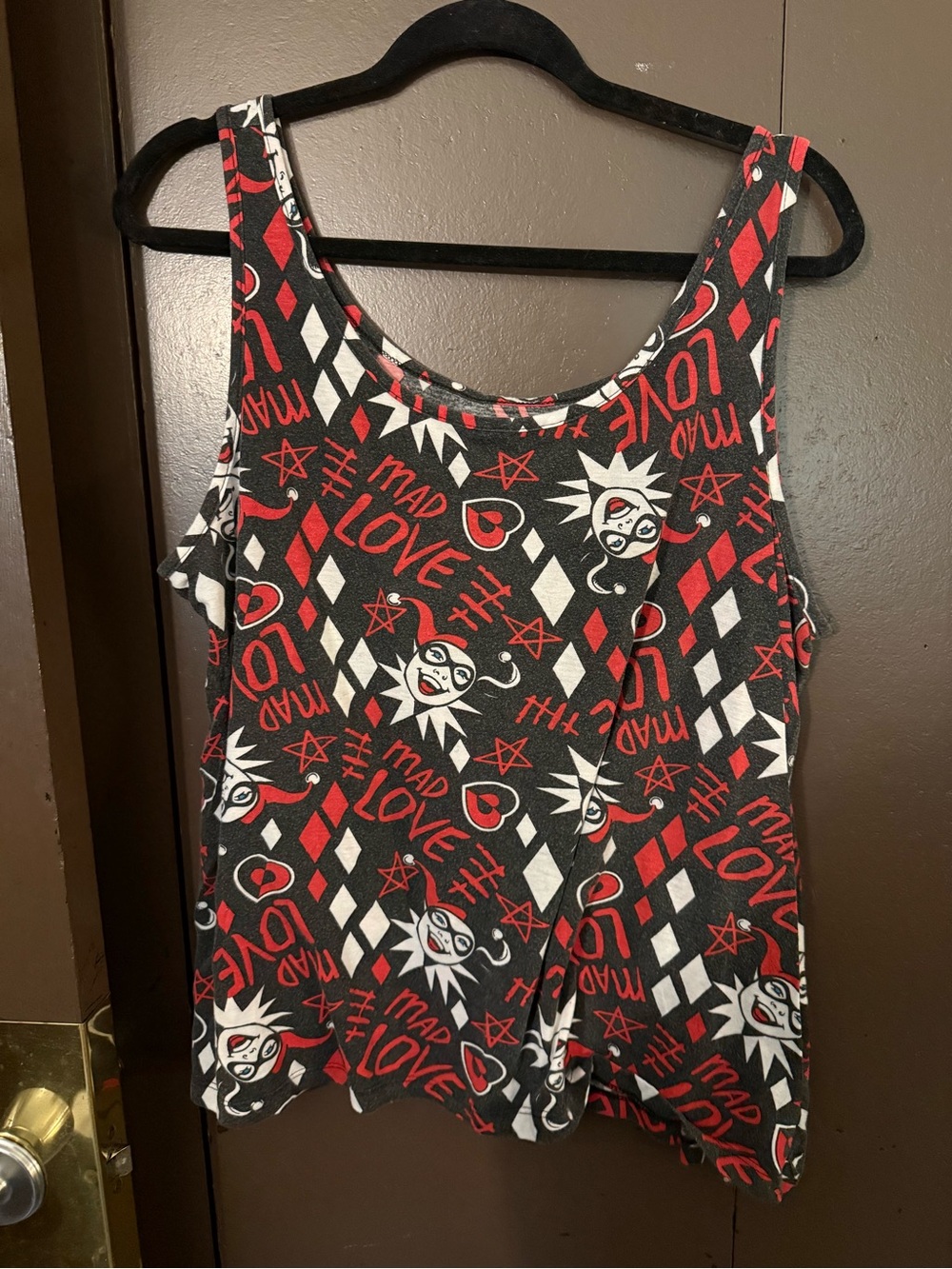 DC Comics Women's Black, Red & White Harley Quinn Graphic Tank Pajama Top